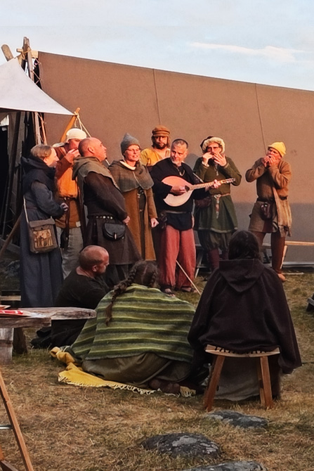 Large Viking musical ensemble at a festival